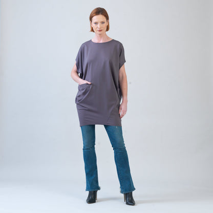 Clara Sunwoo Deals - Rayon-Ponte Knit - Architectural Pocket Tunic - Mocha - Final Sale!