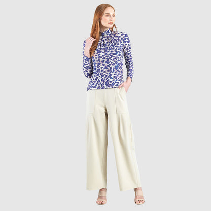 Clara Sunwoo Featured - Foil Knit - Mock Neck Pleated Detail Top - Plum Cheetah - Final Sale