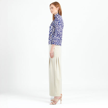 Clara Sunwoo Featured - Foil Knit - Mock Neck Pleated Detail Top - Plum Cheetah - Final Sale