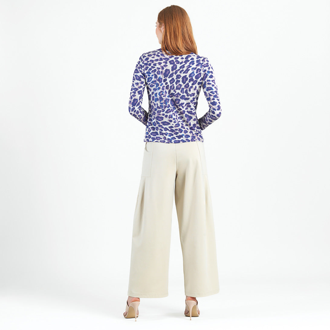 Clara Sunwoo Featured - Foil Knit - Mock Neck Pleated Detail Top - Plum Cheetah - Final Sale