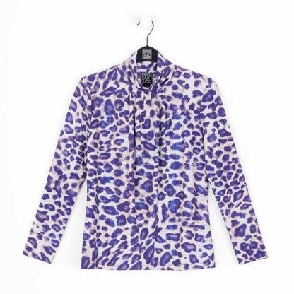 Clara Sunwoo Featured - Foil Knit - Mock Neck Pleated Detail Top - Plum Cheetah - Final Sale