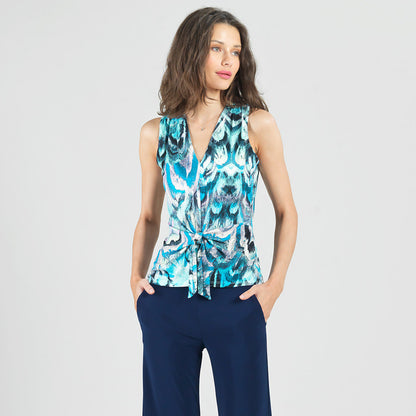 Clara Sunwoo Classic - Sleeveless V-Neck Center Front Tie Top - Abstract Prism - Final Sale