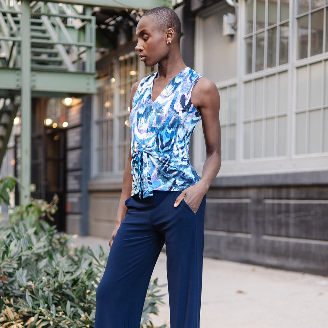Clara Sunwoo Classic - Sleeveless V-Neck Center Front Tie Top - Abstract Prism - Final Sale