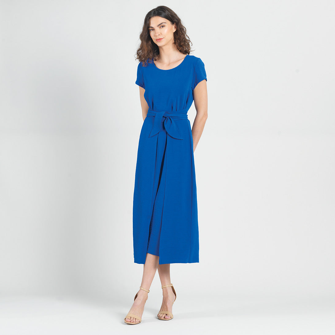 Clara Sunwoo Everyday - Soft Textured Rayon - Tie Wrap Overlay Midi Dress - Cobalt - Final Sale!
