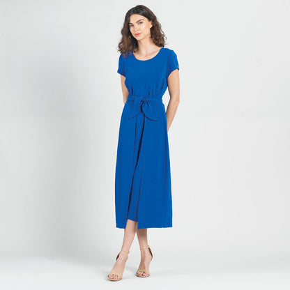 Clara Sunwoo Everyday - Soft Textured Rayon - Tie Wrap Overlay Midi Dress - Cobalt - Final Sale!