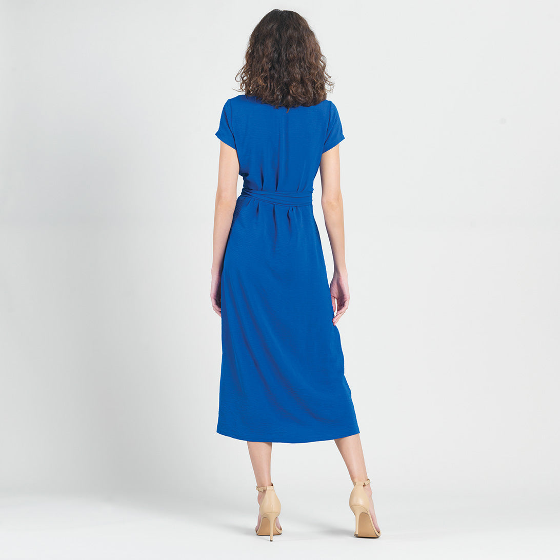 Clara Sunwoo Everyday - Soft Textured Rayon - Tie Wrap Overlay Midi Dress - Cobalt - Final Sale!