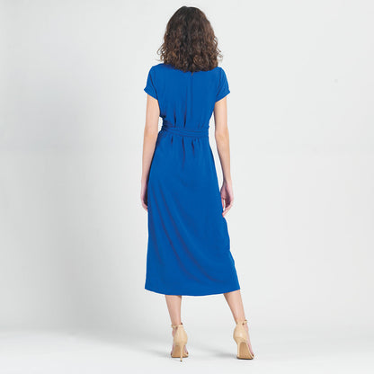 Clara Sunwoo Everyday - Soft Textured Rayon - Tie Wrap Overlay Midi Dress - Cobalt - Final Sale!