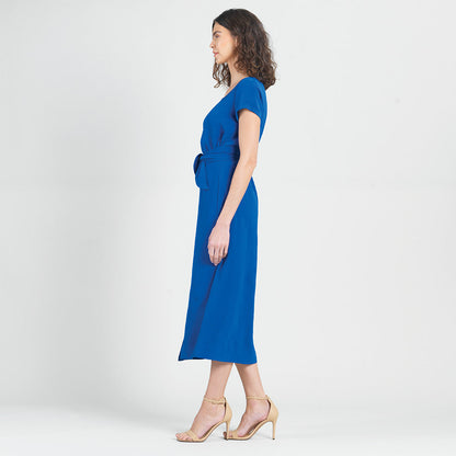 Clara Sunwoo Everyday - Soft Textured Rayon - Tie Wrap Overlay Midi Dress - Cobalt - Final Sale!