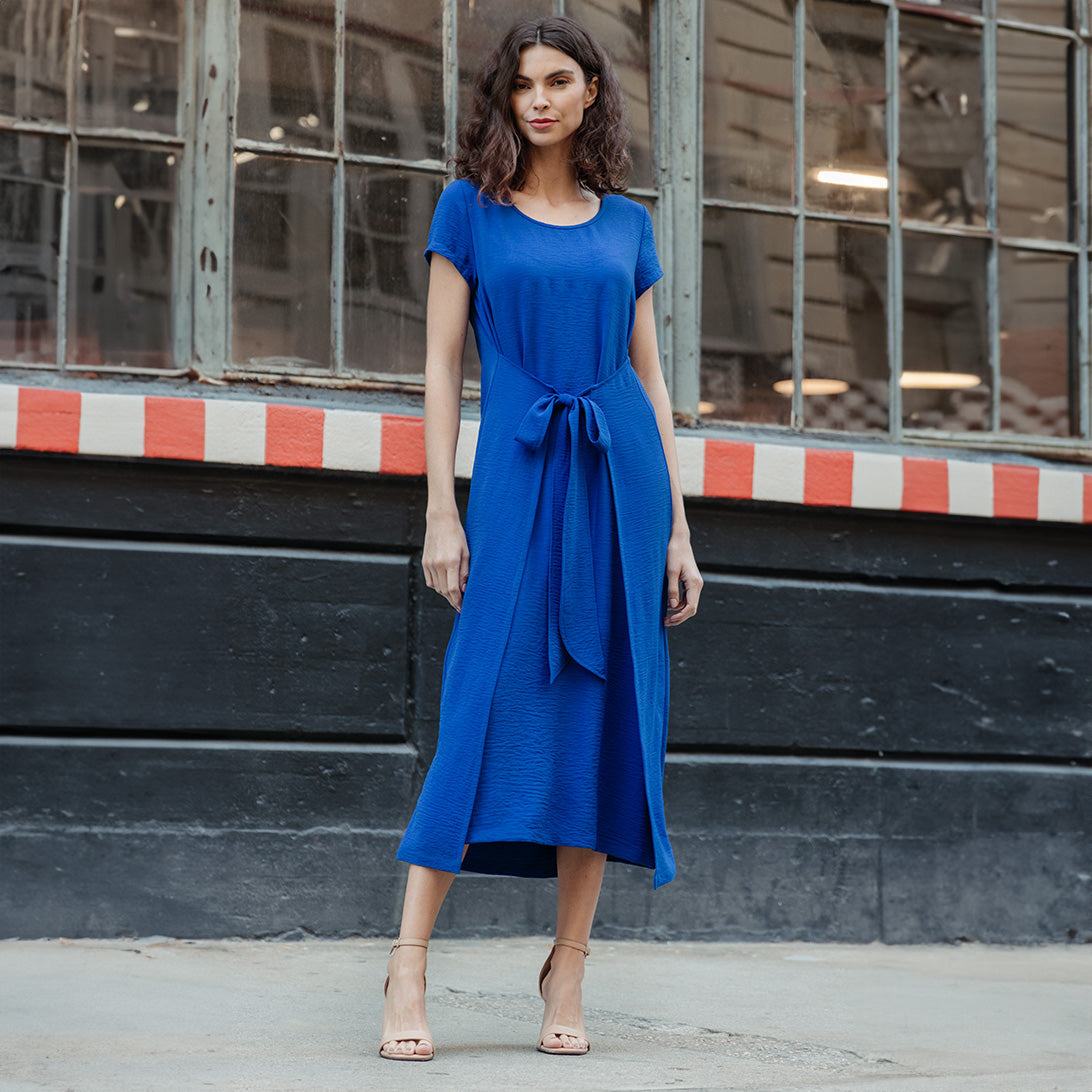 Clara Sunwoo Everyday - Soft Textured Rayon - Tie Wrap Overlay Midi Dress - Cobalt - Final Sale!