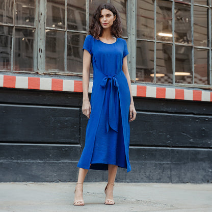 Clara Sunwoo Everyday - Soft Textured Rayon - Tie Wrap Overlay Midi Dress - Cobalt - Final Sale!