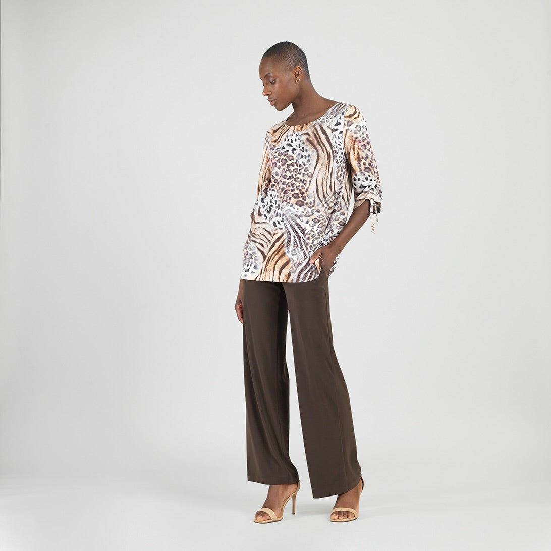 Clara Sunwoo Classic - Butter Knit - Pull-Tie Cuff Tunic - Cheetah Stripe - Final Sale