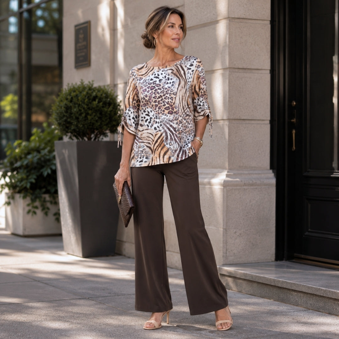 Clara Sunwoo Classic - Butter Knit - Pull-Tie Cuff Tunic - Cheetah Stripe - Final Sale