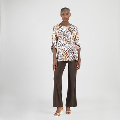 Clara Sunwoo Classic - Butter Knit - Pull-Tie Cuff Tunic - Cheetah Stripe - Final Sale