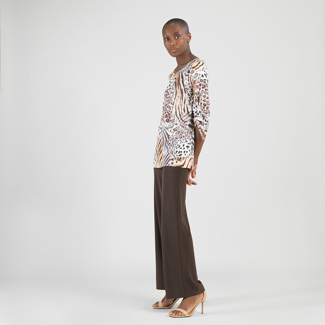 Clara Sunwoo Classic - Butter Knit - Pull-Tie Cuff Tunic - Cheetah Stripe - Final Sale