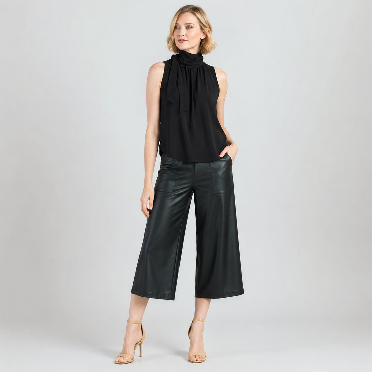 Clara Sunwoo Best Seller - Mock Neck-Tie Detail Top - Black - Final Sale