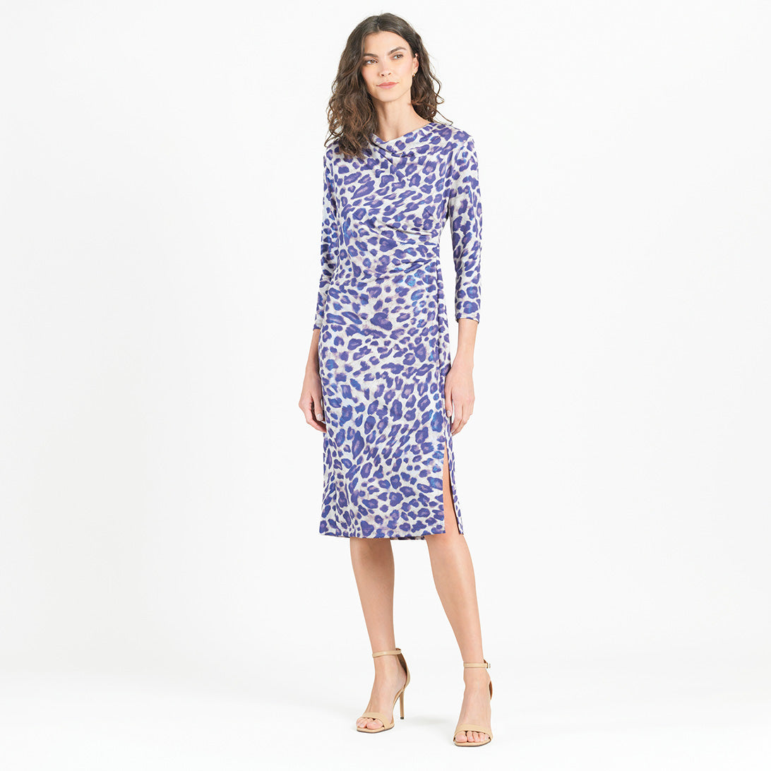 Clara Sunwoo Recommended - Foil Knit - Side Slit 3/4 Sleeve Midi Dress - Plum Cheetah - Final Sale!