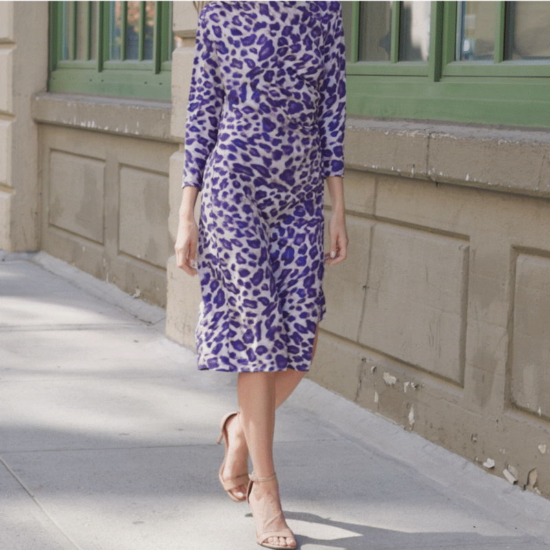 Clara Sunwoo Recommended - Foil Knit - Side Slit 3/4 Sleeve Midi Dress - Plum Cheetah - Final Sale!