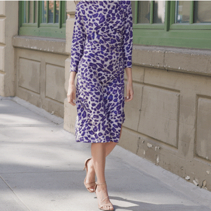 Clara Sunwoo Recommended - Foil Knit - Side Slit 3/4 Sleeve Midi Dress - Plum Cheetah - Final Sale!