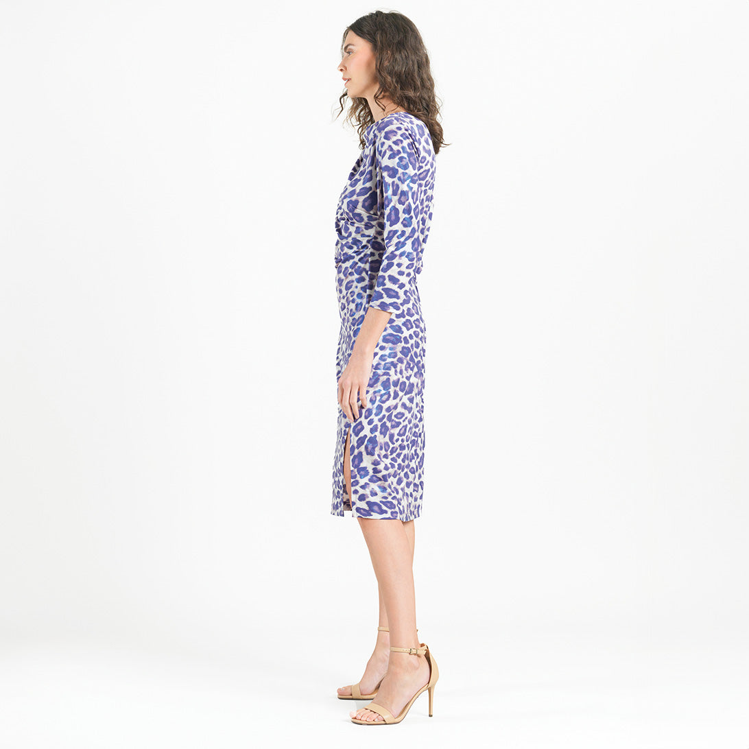 Clara Sunwoo Recommended - Foil Knit - Side Slit 3/4 Sleeve Midi Dress - Plum Cheetah - Final Sale!