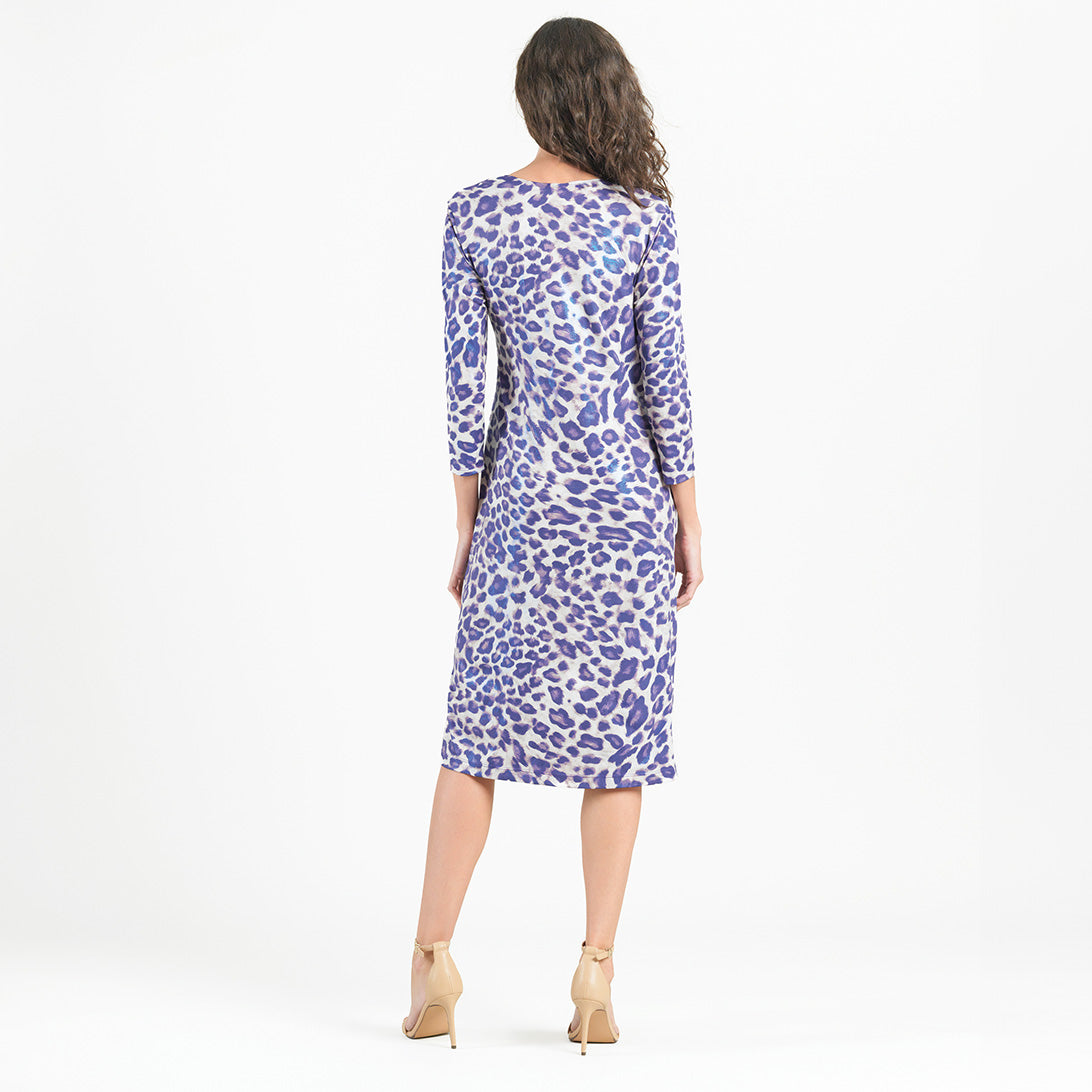 Clara Sunwoo Recommended - Foil Knit - Side Slit 3/4 Sleeve Midi Dress - Plum Cheetah - Final Sale!