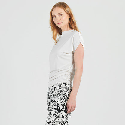 Clara Sunwoo Exclusive - Side Ruched Boat Neck Top - Bone - Final Sale