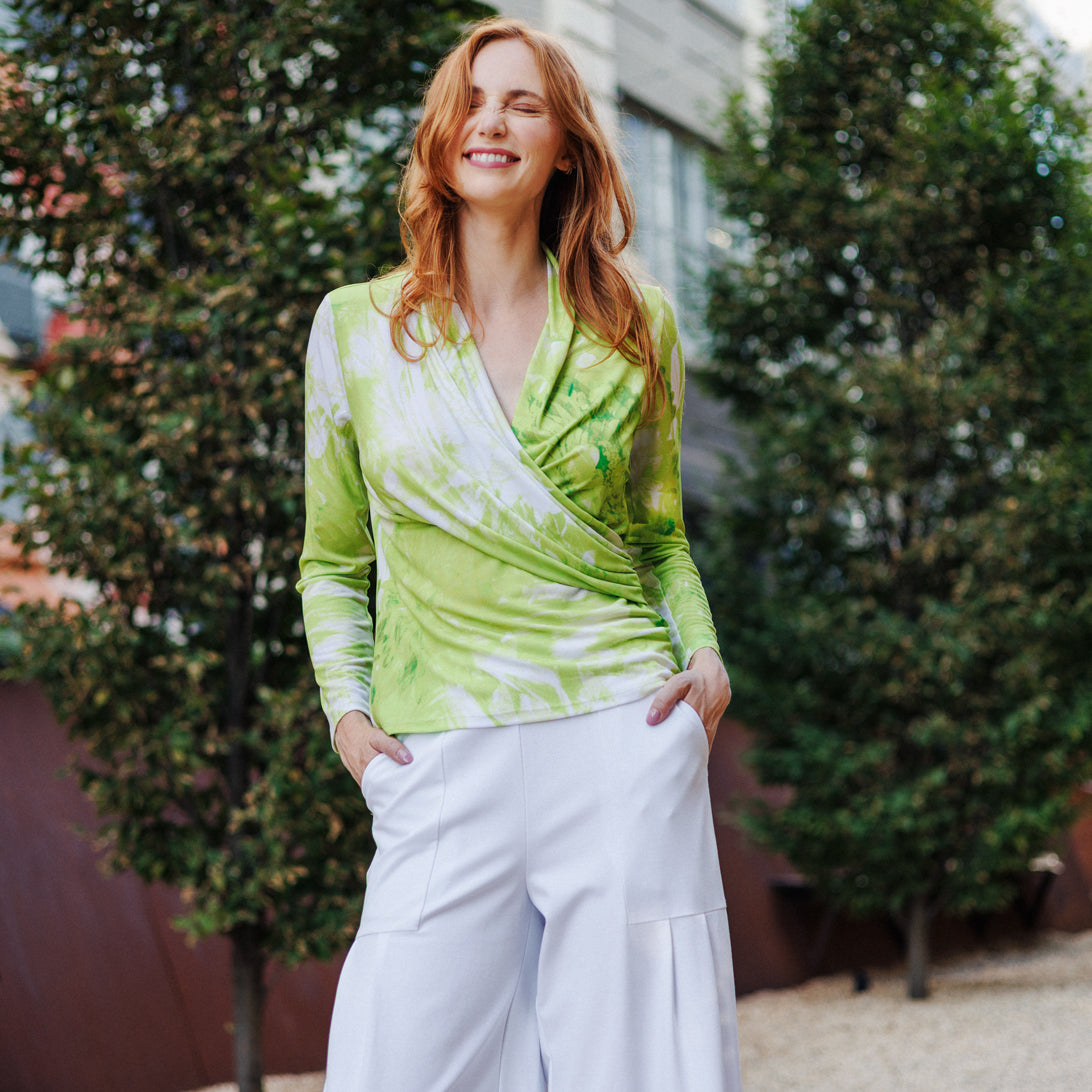 Clara Sunwoo Sale - V-Neck Draped Pleat Top - Floral Citrus - Final Sale