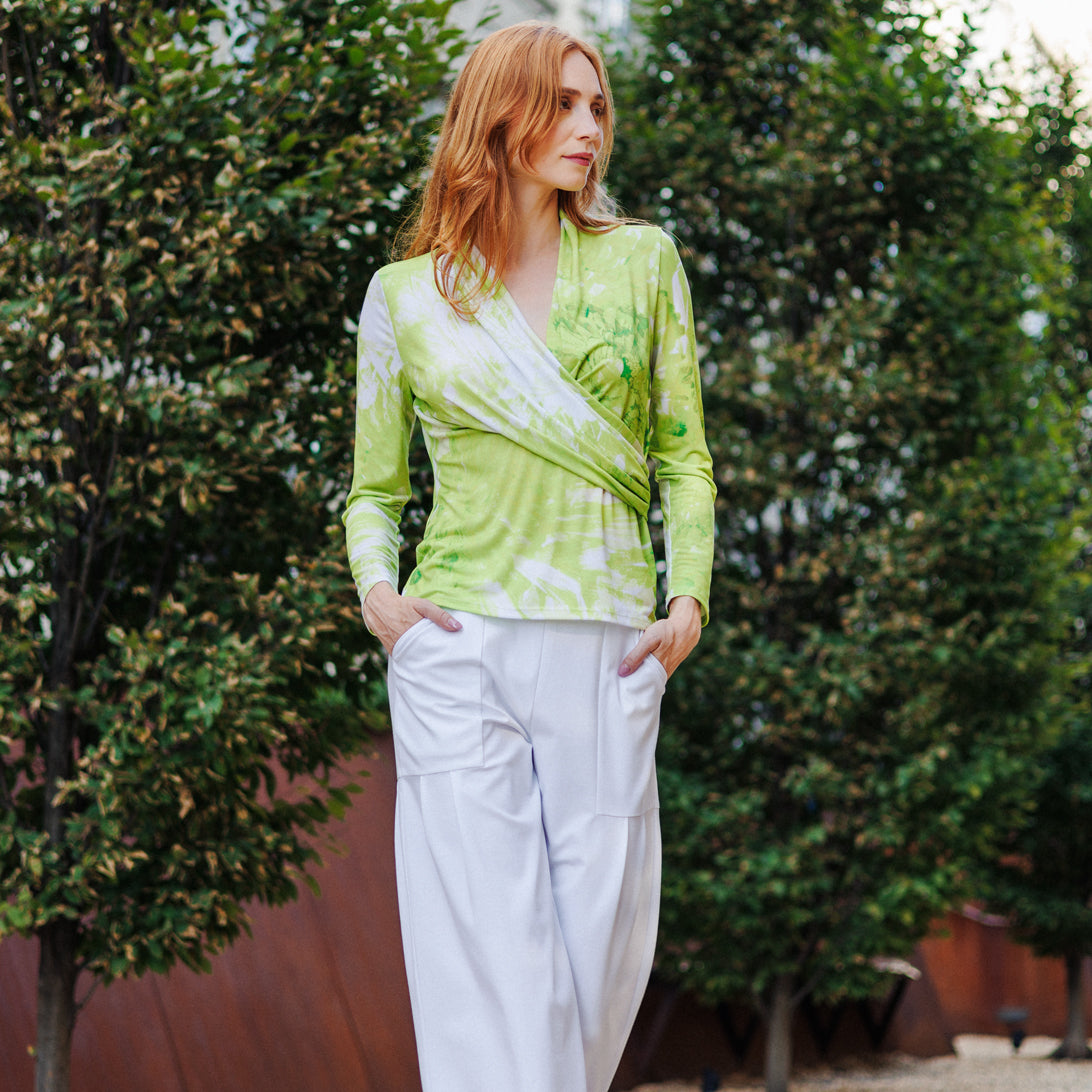 Clara Sunwoo Sale - V-Neck Draped Pleat Top - Floral Citrus - Final Sale