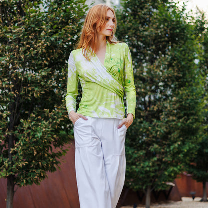 Clara Sunwoo Sale - V-Neck Draped Pleat Top - Floral Citrus - Final Sale