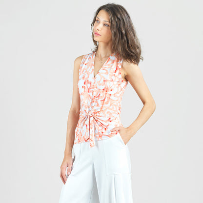 Clara Sunwoo Exclusive - Sleeveless V-Neck Center Front Tie Top - Damask Motif - Final Sale