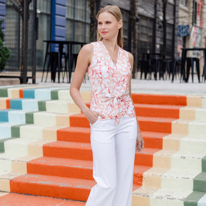Clara Sunwoo Exclusive - Sleeveless V-Neck Center Front Tie Top - Damask Motif - Final Sale