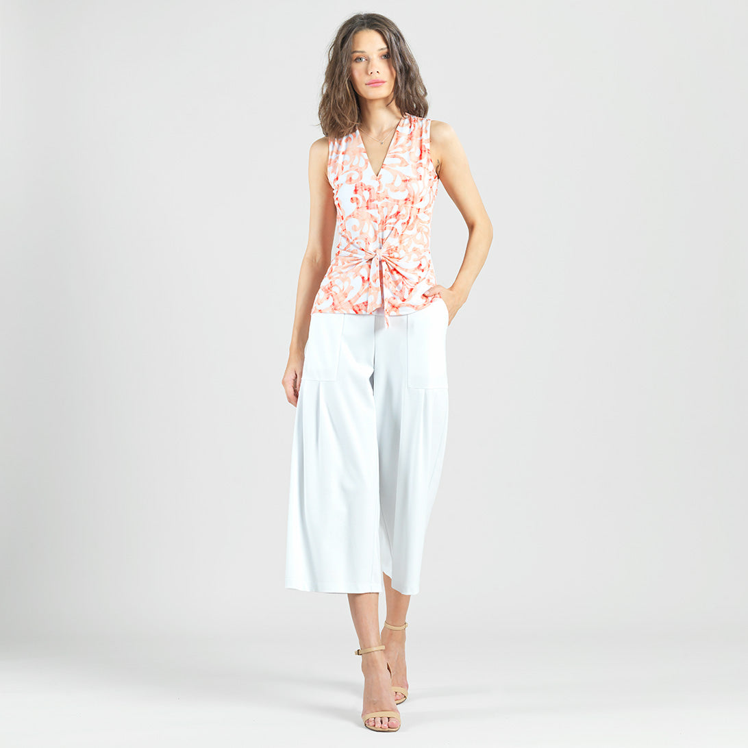 Clara Sunwoo Exclusive - Sleeveless V-Neck Center Front Tie Top - Damask Motif - Final Sale