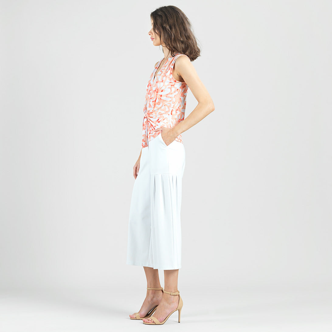 Clara Sunwoo Exclusive - Sleeveless V-Neck Center Front Tie Top - Damask Motif - Final Sale