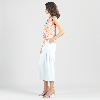 Clara Sunwoo Exclusive - Sleeveless V-Neck Center Front Tie Top - Damask Motif - Final Sale