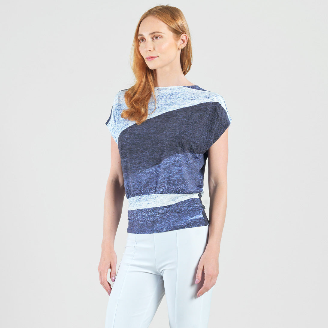 Clara Sunwoo Trusted - Silky Pleat Knit - Dolman Short Sleeve Top - Lunar Stripe - Final Sale
