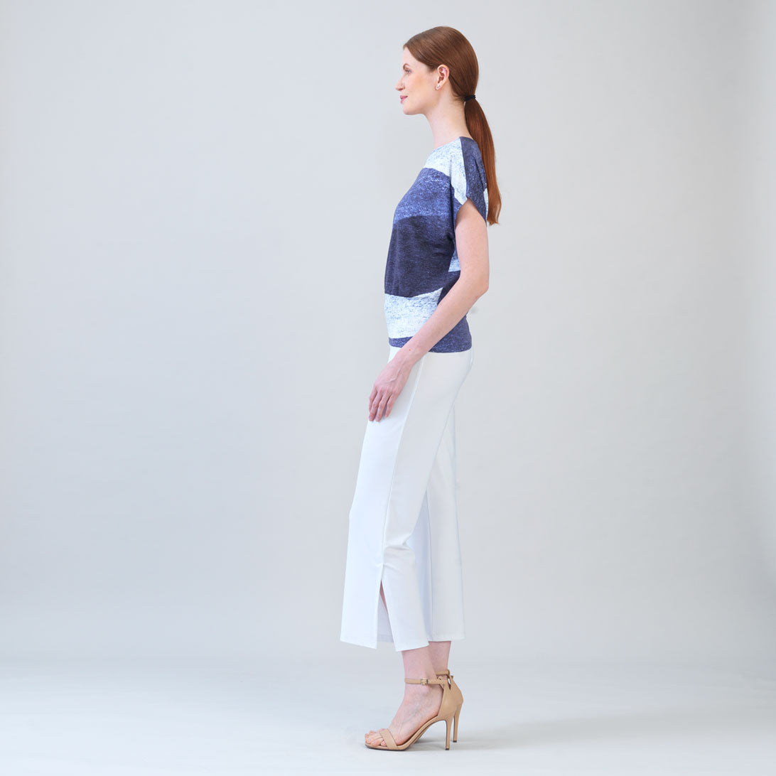 Clara Sunwoo Trusted - Silky Pleat Knit - Dolman Short Sleeve Top - Lunar Stripe - Final Sale