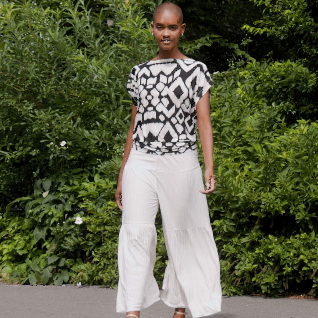 Clara Sunwoo Hot Sale - Crinkle Pleat Knit - Dolman Short Sleeve Top - Aztec - Final Sale