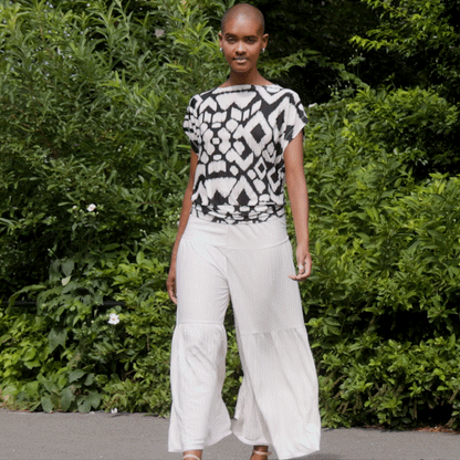 Clara Sunwoo Hot Sale - Crinkle Pleat Knit - Dolman Short Sleeve Top - Aztec - Final Sale