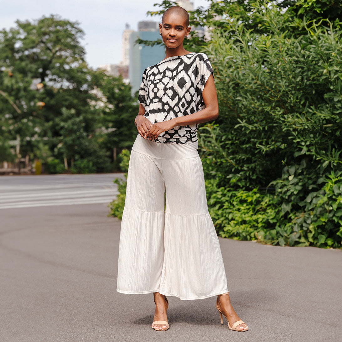 Clara Sunwoo Hot Sale - Crinkle Pleat Knit - Dolman Short Sleeve Top - Aztec - Final Sale