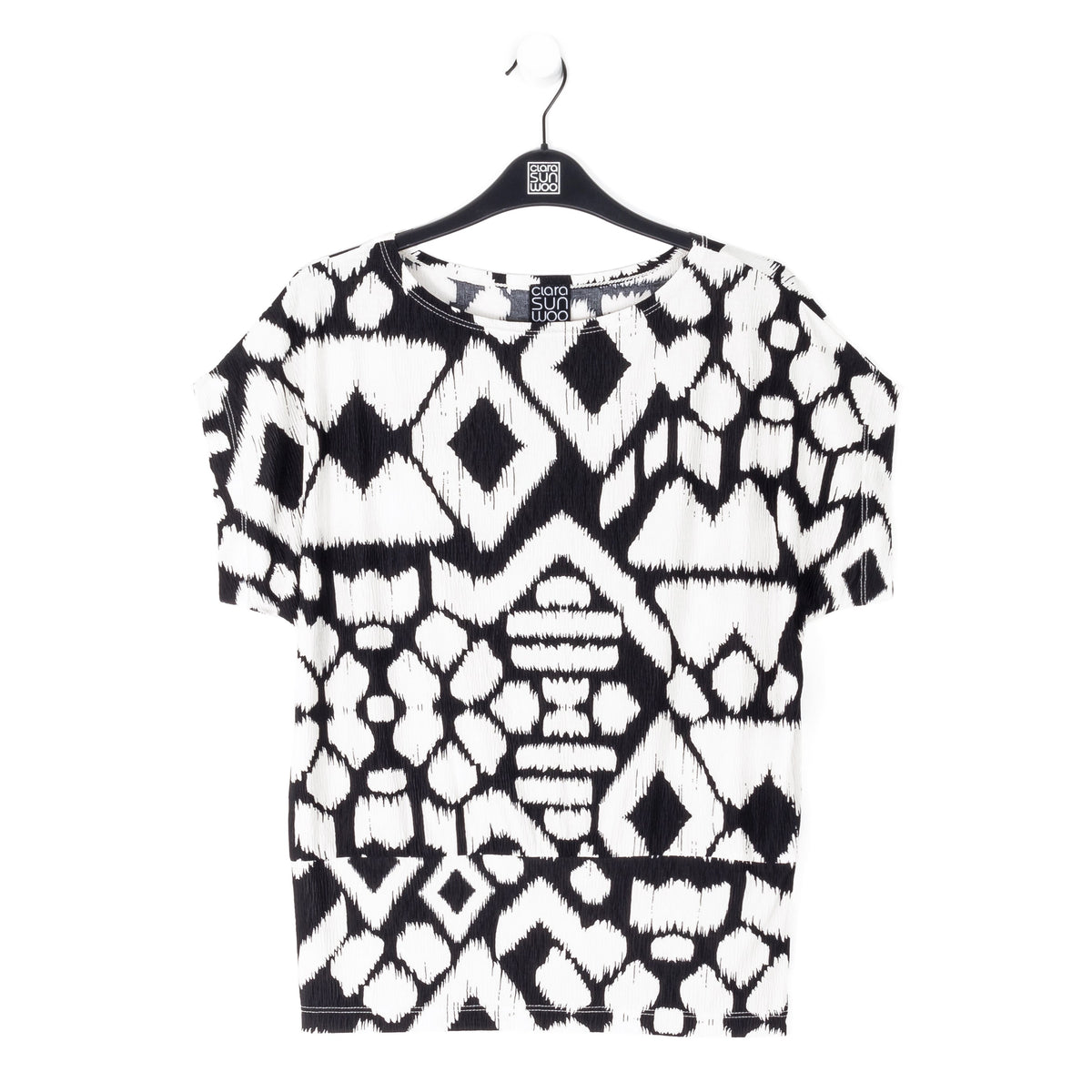 Clara Sunwoo Hot Sale - Crinkle Pleat Knit - Dolman Short Sleeve Top - Aztec - Final Sale