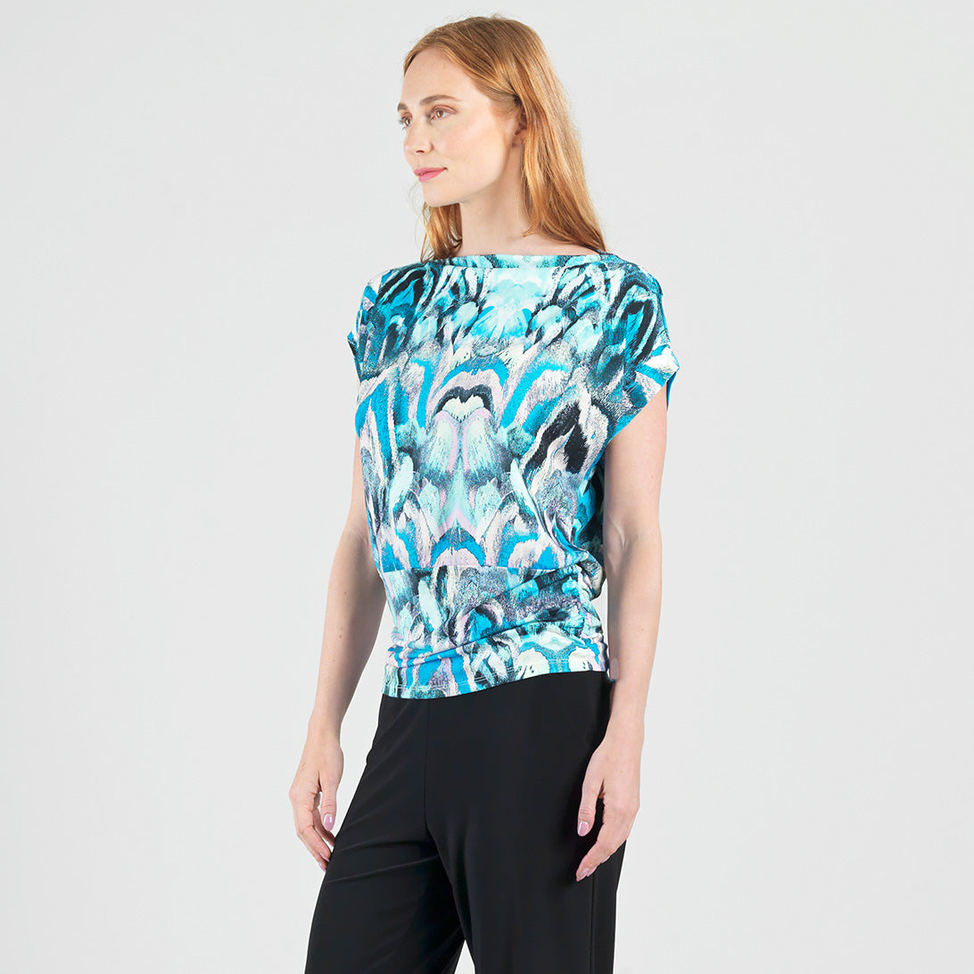 Clara Sunwoo Trending - Side Ruched Boat Neck Top - Abstract Prism - Final Sale!
