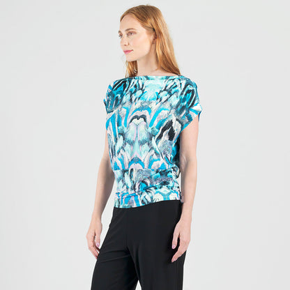 Clara Sunwoo Trending - Side Ruched Boat Neck Top - Abstract Prism - Final Sale!