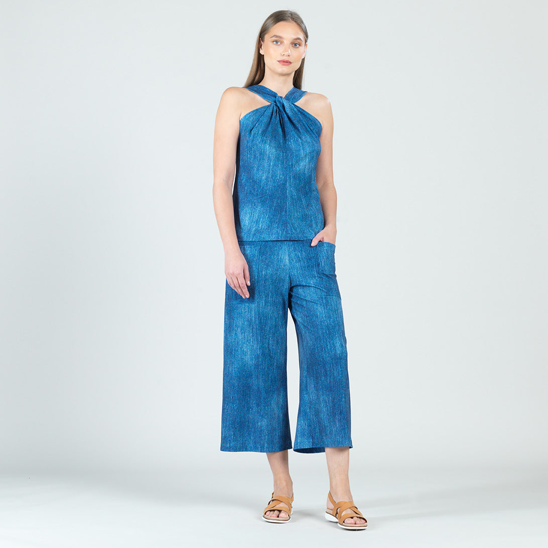 Clara Sunwoo Hot Sale - Grecian Halter Top - Denim Print - Final Sale