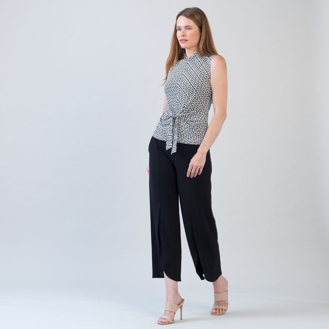 Clara Sunwoo Sale - Butter Knit - Sleeveless Center Front Tie Top - Greek Key - Final Sale!