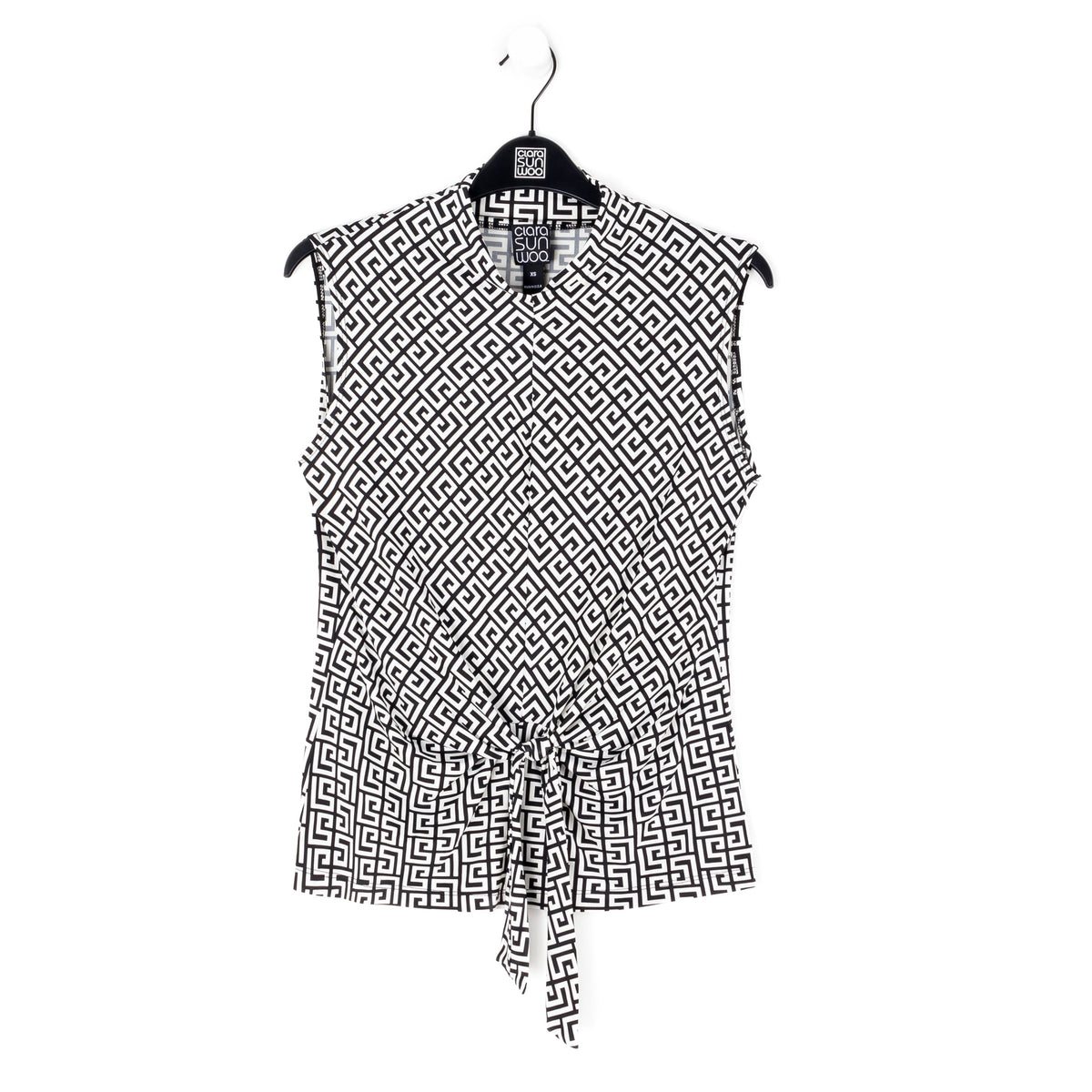 Clara Sunwoo Sale - Butter Knit - Sleeveless Center Front Tie Top - Greek Key - Final Sale!