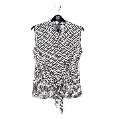 Clara Sunwoo Sale - Butter Knit - Sleeveless Center Front Tie Top - Greek Key - Final Sale!
