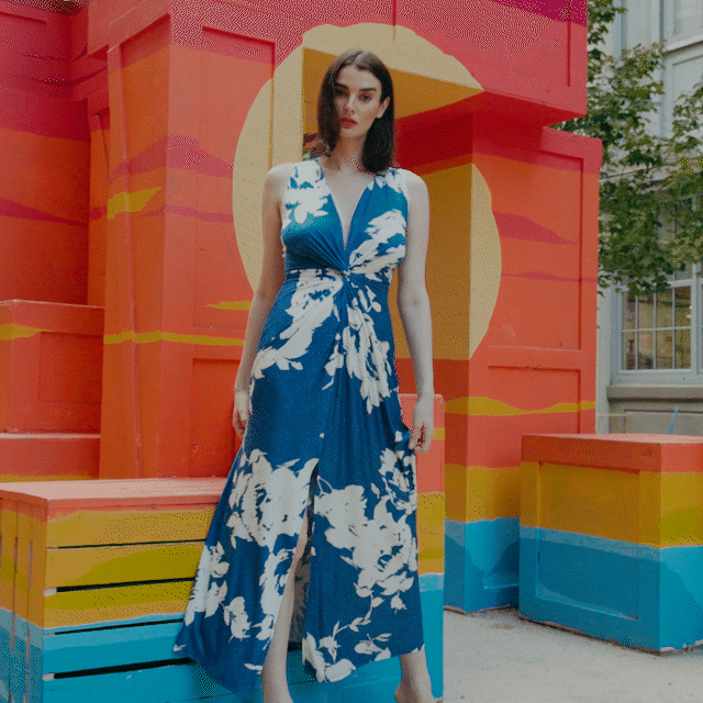 Clara Sunwoo Hot Sale - Crushed Silk Knit - Center Slit Maxi Dress - Dreamy Floral - Final Sale!