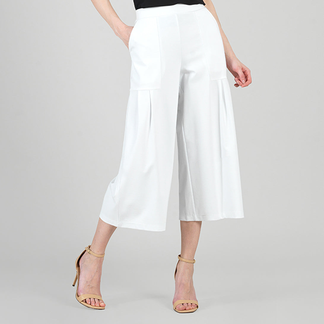 Clara Sunwoo Value - Rayon-Ponte Knit - Pleated Gaucho Pocket Pant - White - Final Sale