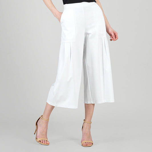 Clara Sunwoo Value - Rayon-Ponte Knit - Pleated Gaucho Pocket Pant - White - Final Sale