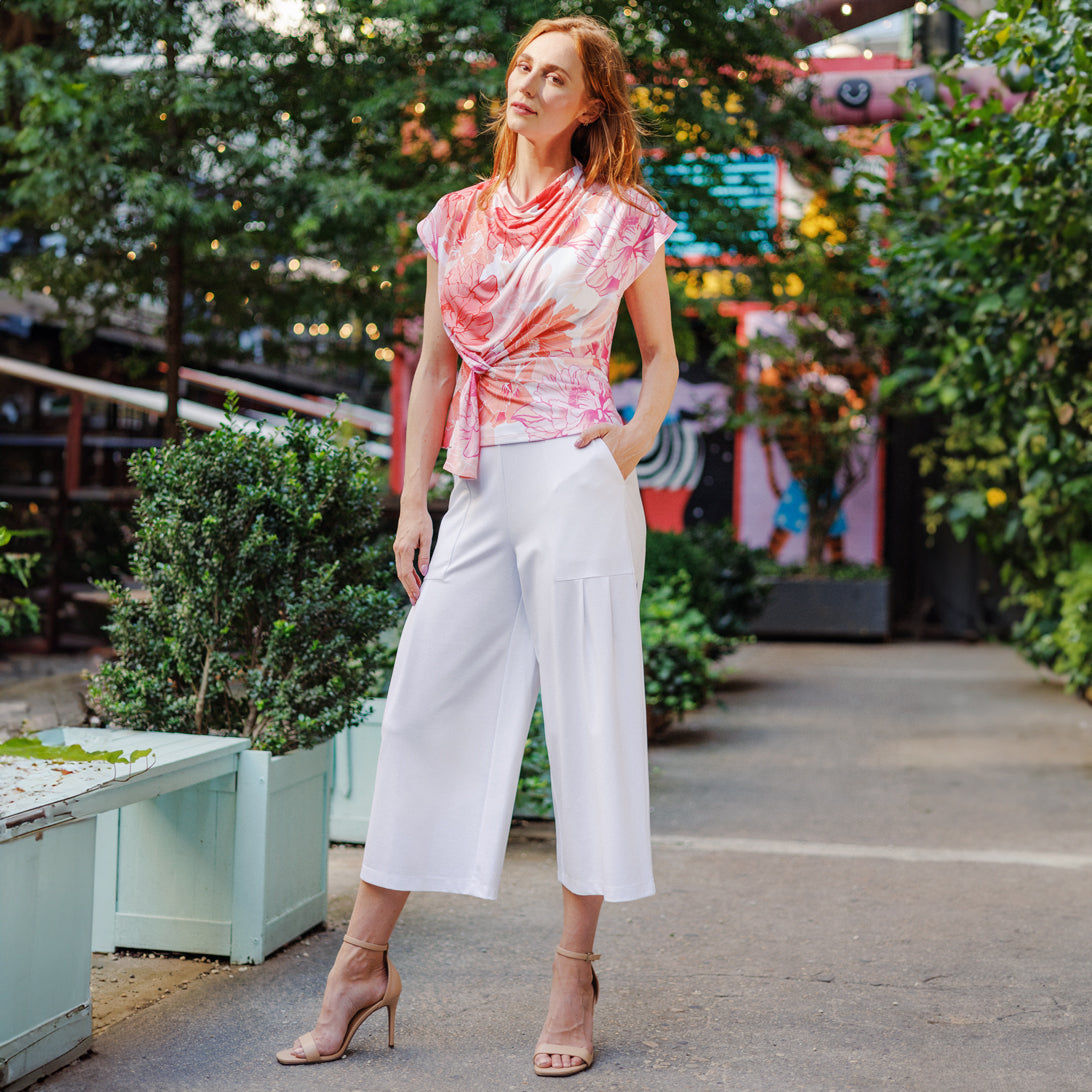 Clara Sunwoo Value - Rayon-Ponte Knit - Pleated Gaucho Pocket Pant - White - Final Sale