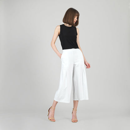 Clara Sunwoo Value - Rayon-Ponte Knit - Pleated Gaucho Pocket Pant - White - Final Sale